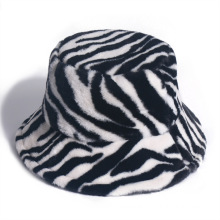 UNIQ New Design Zebra Faux Fur Plush Warm Fishing Bucket Hat